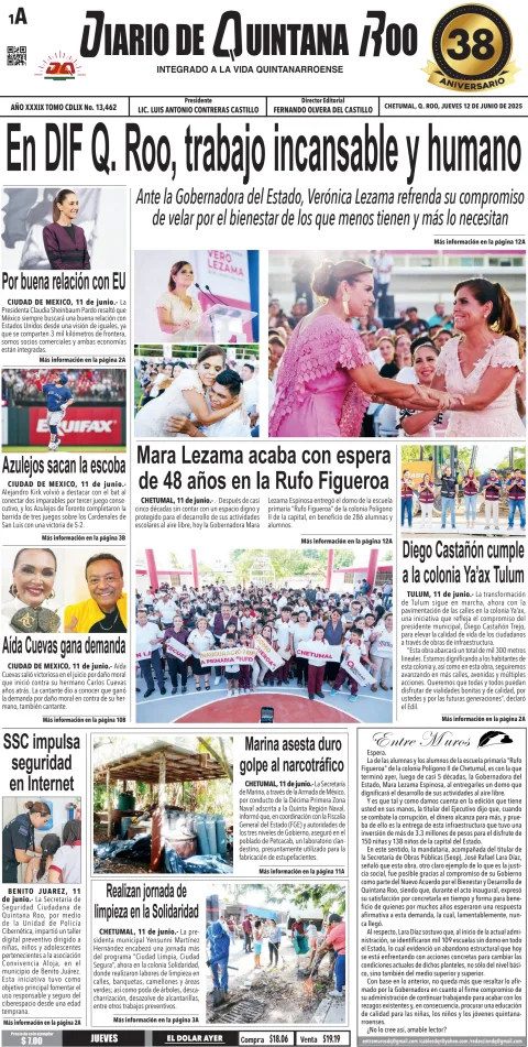 Portada de Diario de Quintana Roo (portada)