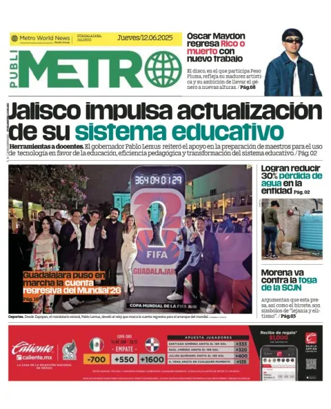 Portada de Publimetro Guadalajara del jueves, 12 de junio de 2025