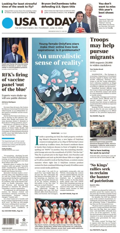 Portada de Usa Today del jueves, 12 de junio de 2025