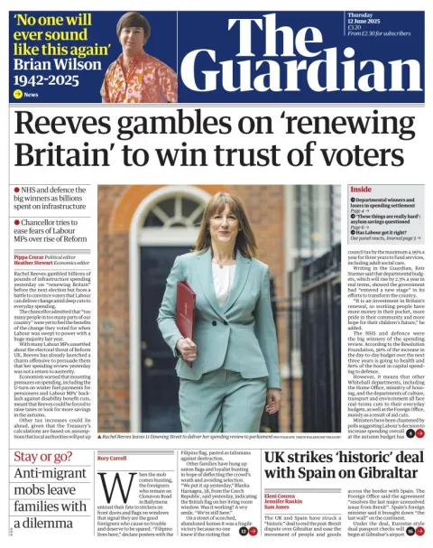 Portada de The Guardian (reino Unido) del jueves, 12 de junio de 2025