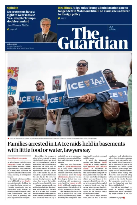 Portada de The Guardian (usa) del jueves, 12 de junio de 2025