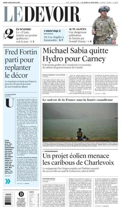 Portada de Le Devoir del jueves, 12 de junio de 2025