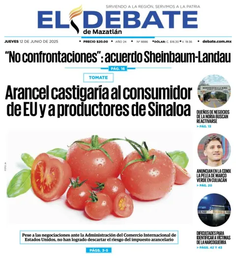 Portada de El Debate de Mazatlan del jueves, 12 de junio de 2025