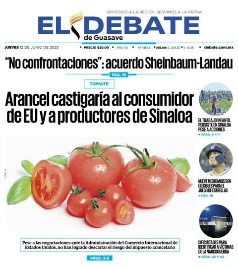 Portada de El Debate de Guasave del jueves, 12 de junio de 2025