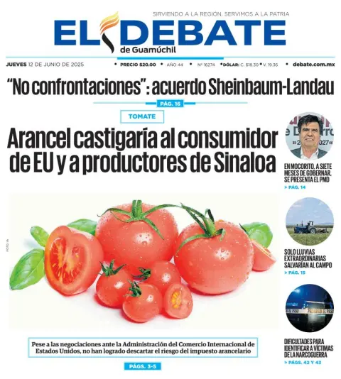 Portada de El Debate de Guamuchil del jueves, 12 de junio de 2025