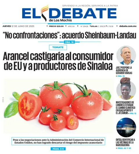 Portada de El Debate de los Mochis del jueves, 12 de junio de 2025