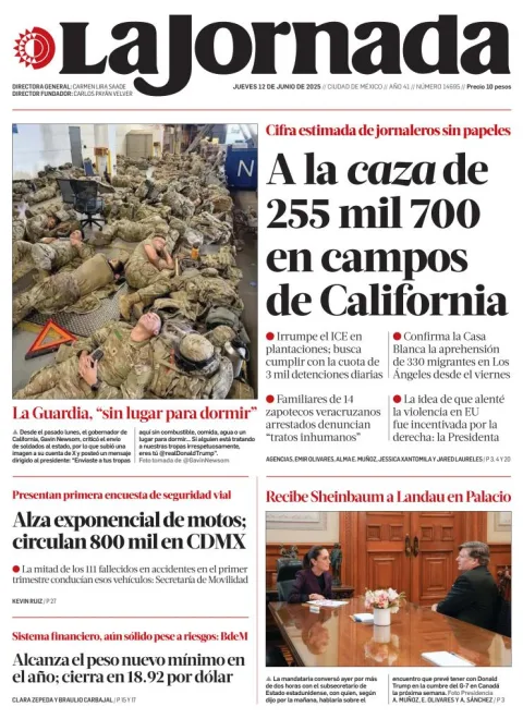 Portada de La Jornada del jueves, 12 de junio de 2025