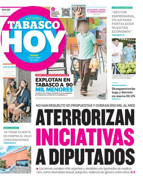 Portada de Tabasco Hoy del jueves, 12 de junio de 2025