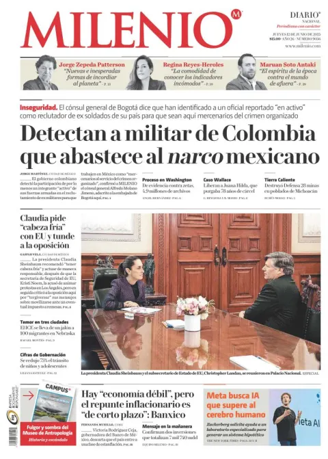 Portada de Milenio del jueves, 12 de junio de 2025