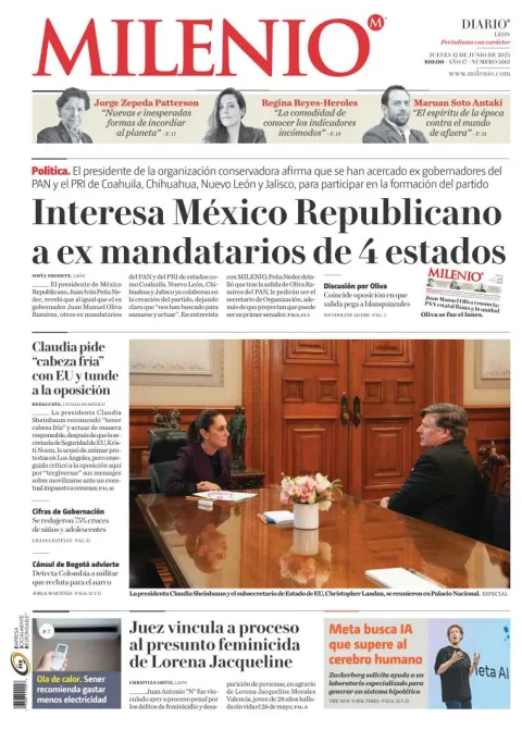 Portada de Milenio Leon del jueves, 12 de junio de 2025