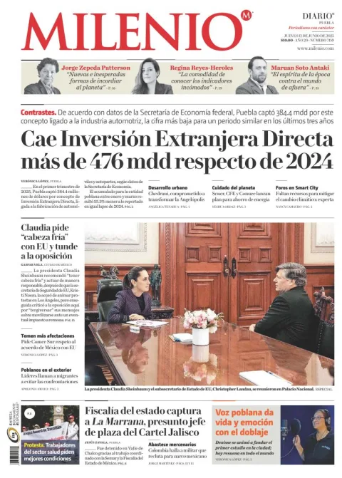 Portada de Milenio Puebla del jueves, 12 de junio de 2025