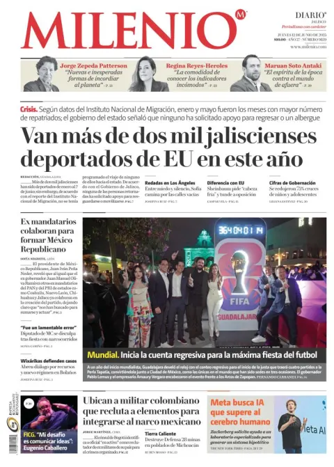 Portada de Milenio Jalisco del jueves, 12 de junio de 2025