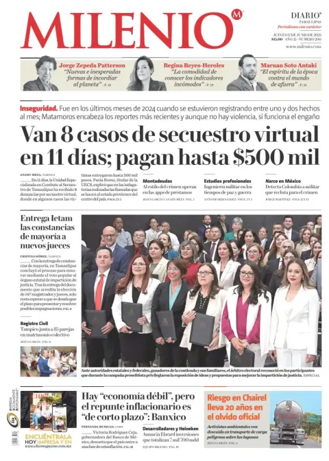Portada de Milenio Tamaulipas del jueves, 12 de junio de 2025