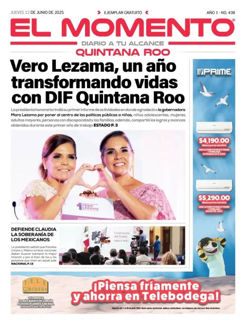 Portada de El Momento Quintana Roo del jueves, 12 de junio de 2025