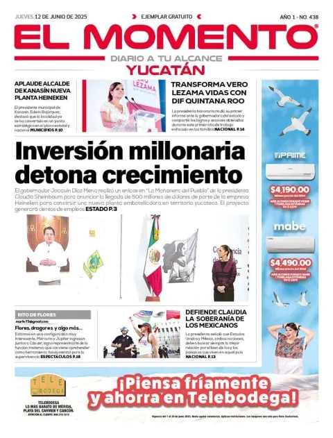 Portada de El Momento Yucatan del jueves, 12 de junio de 2025