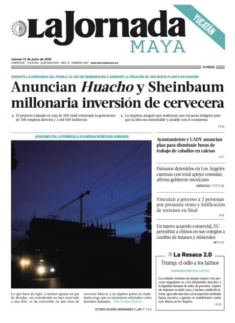 Portada de La Jornada Maya Yucatán del jueves, 12 de junio de 2025