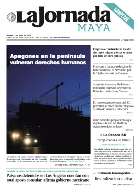 Portada de La Jornada Maya Campeche del jueves, 12 de junio de 2025