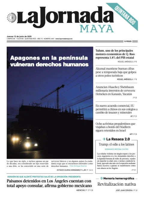 Portada de La Jornada Maya Quintana Roo del jueves, 12 de junio de 2025