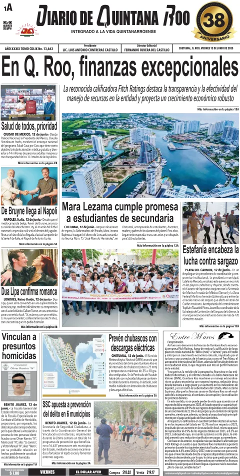 Portada de Diario de Quintana Roo (portada)