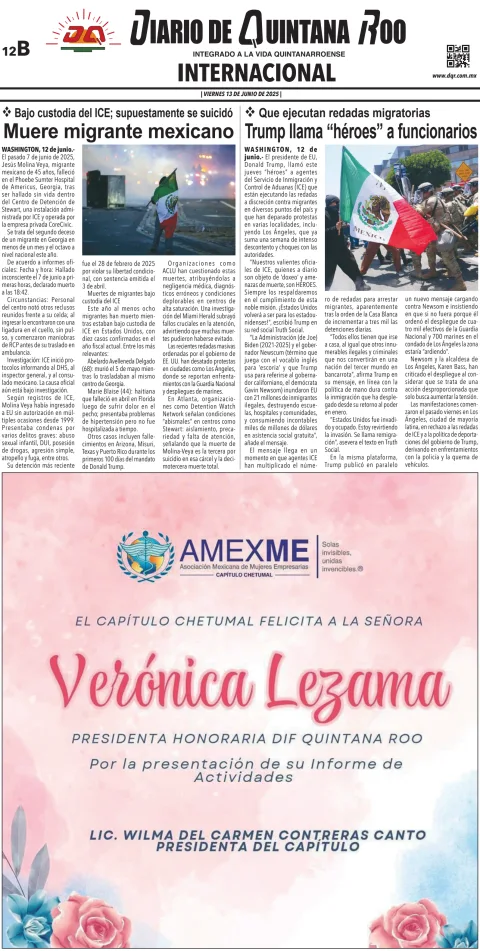 Portada de Diario de Quintana Roo (contra Portada)