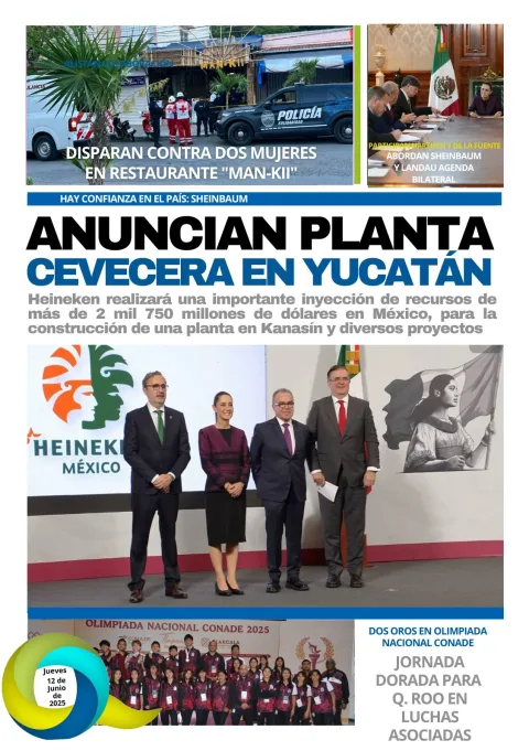 Portada de El Quintana Roo (contraportada) del jueves, 12 de junio de 2025