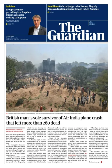 Portada de The Guardian (usa) del viernes, 13 de junio de 2025