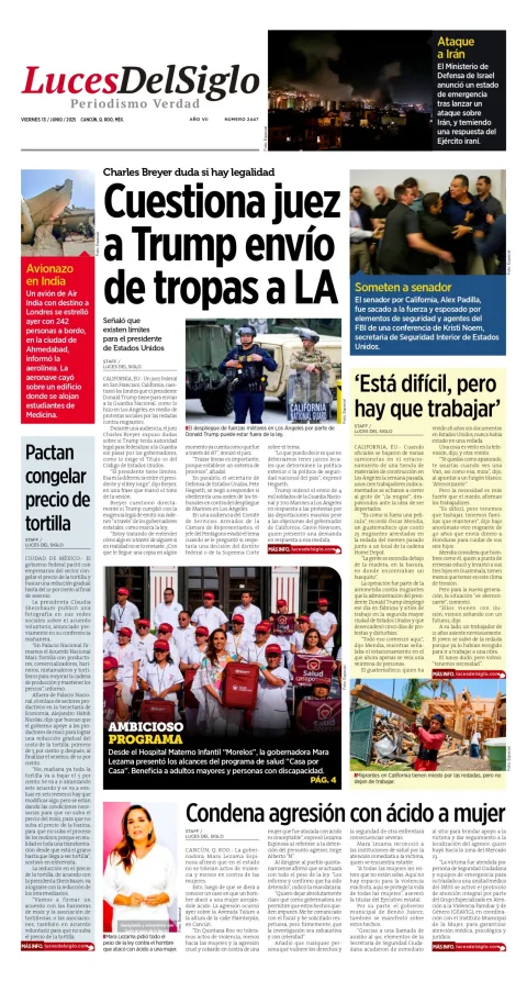 Portada de Luces del Siglo del viernes, 13 de junio de 2025
