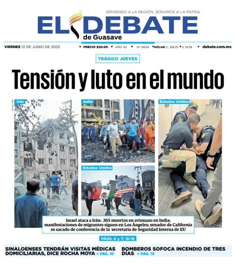 Portada de El Debate de Guasave del viernes, 13 de junio de 2025