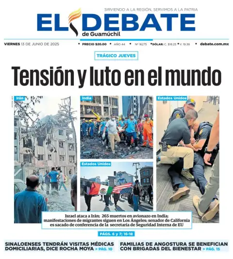 Portada de El Debate de Guamuchil del viernes, 13 de junio de 2025