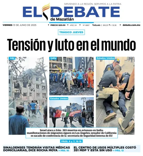 Portada de El Debate de Mazatlan del viernes, 13 de junio de 2025