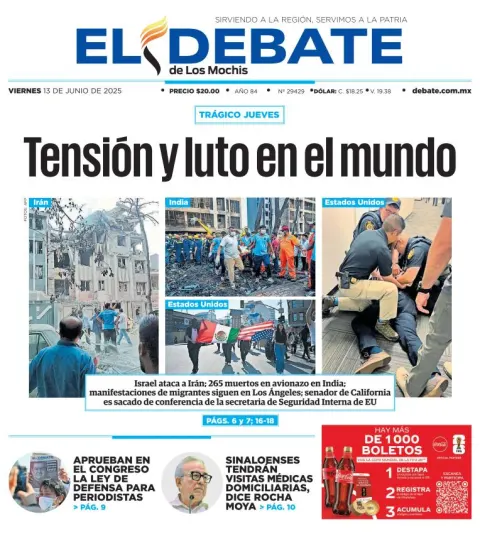 Portada de El Debate de los Mochis del viernes, 13 de junio de 2025