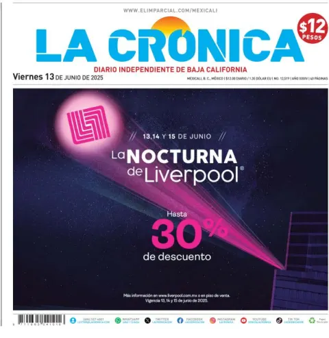 Portada de La Cronica del viernes, 13 de junio de 2025