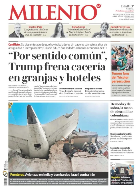 Portada de Milenio del viernes, 13 de junio de 2025