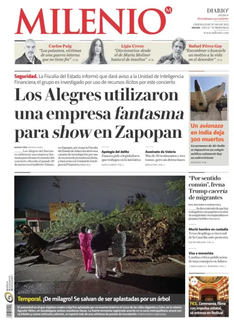 Portada de Milenio Jalisco del viernes, 13 de junio de 2025