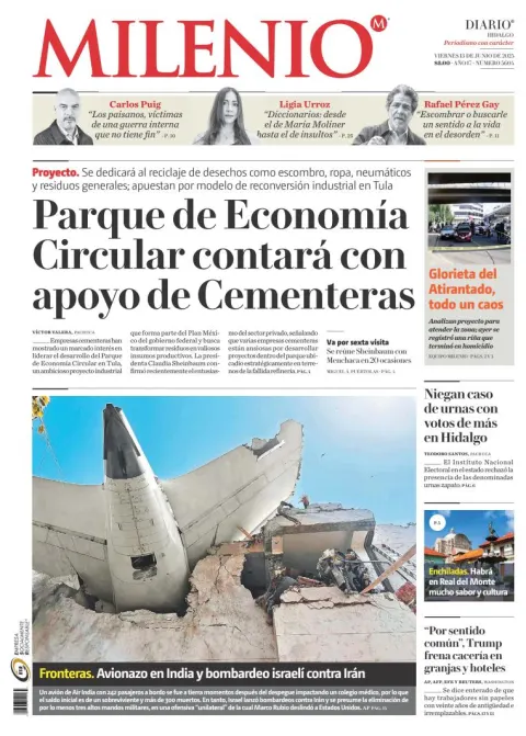 Portada de Milenio Hidalgo del viernes, 13 de junio de 2025