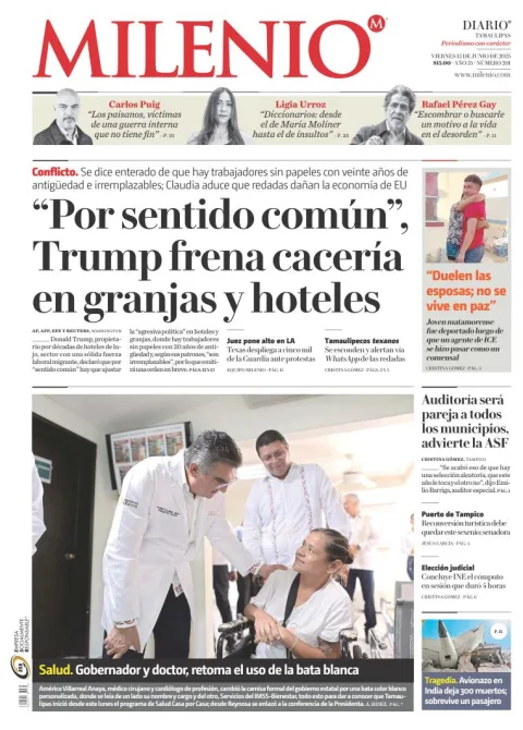 Portada de Milenio Tamaulipas del viernes, 13 de junio de 2025