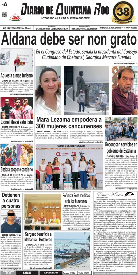 Portada de Diario de Quintana Roo (portada)