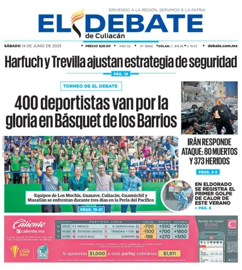 Portada de El Debate de Culiacan del sábado, 14 de junio de 2025