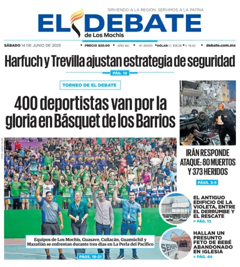 Portada de El Debate de los Mochis del sábado, 14 de junio de 2025