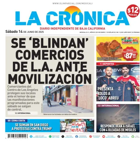 Portada de La Cronica del sábado, 14 de junio de 2025