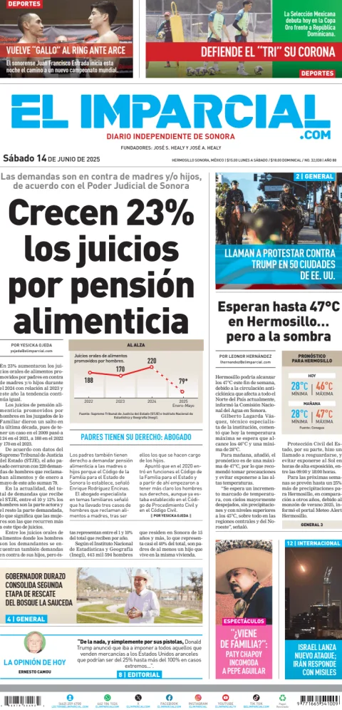 Portada de El Imparcial del sábado, 14 de junio de 2025