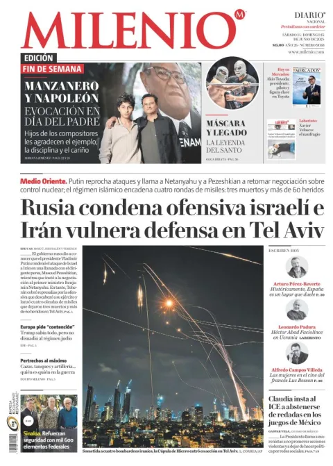 Portada de Milenio del sábado, 14 de junio de 2025