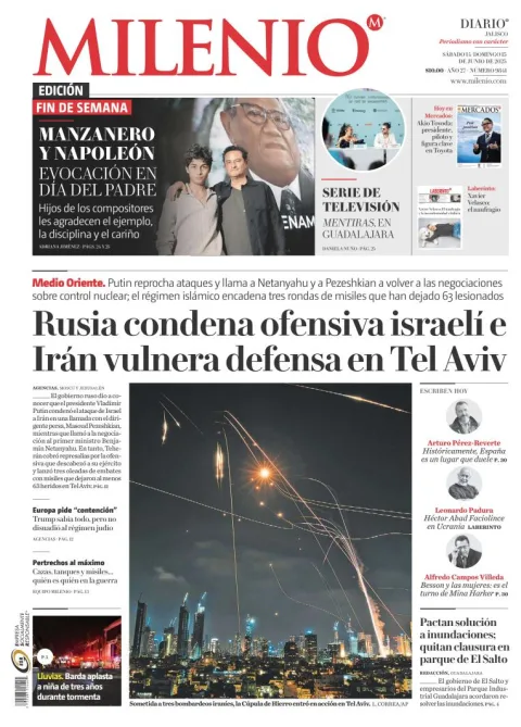 Portada de Milenio Jalisco del sábado, 14 de junio de 2025
