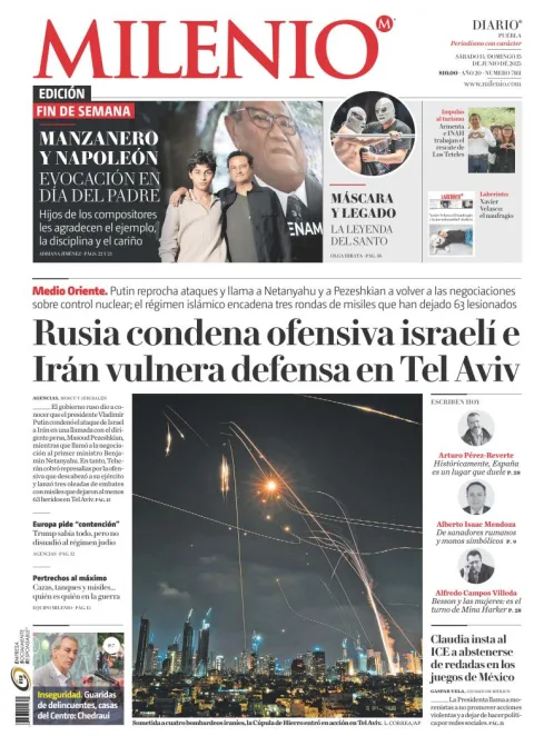Portada de Milenio Puebla del sábado, 14 de junio de 2025