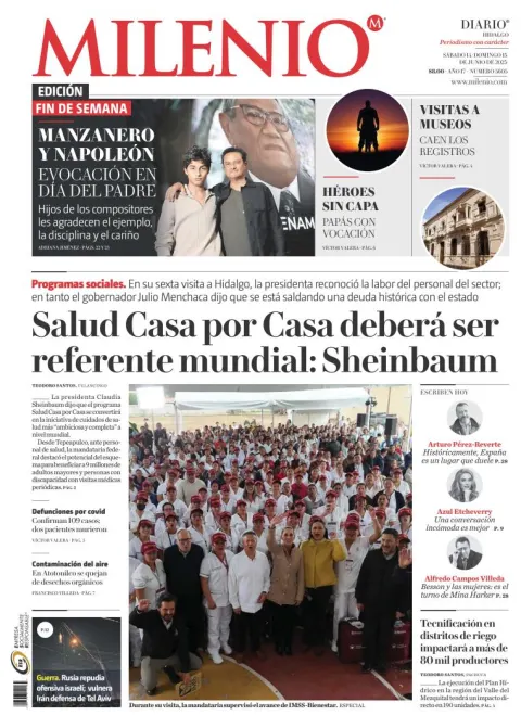 Portada de Milenio Hidalgo del sábado, 14 de junio de 2025