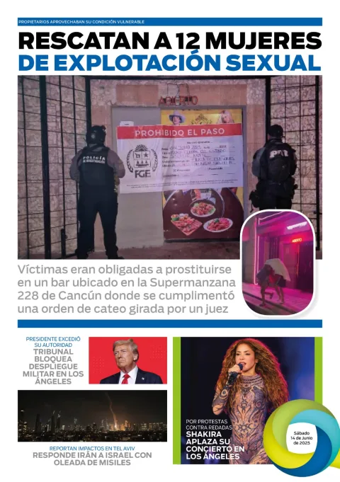 Portada de El Quintana Roo (contraportada) del sábado, 14 de junio de 2025