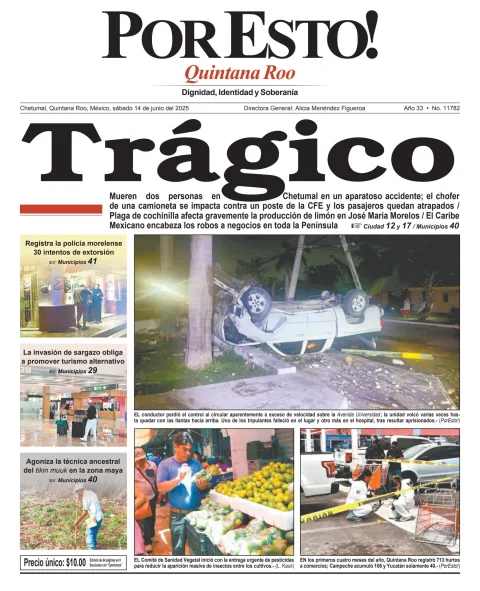 Portada de Por Esto (quintana Roo Chetumal) del sábado, 14 de junio de 2025
