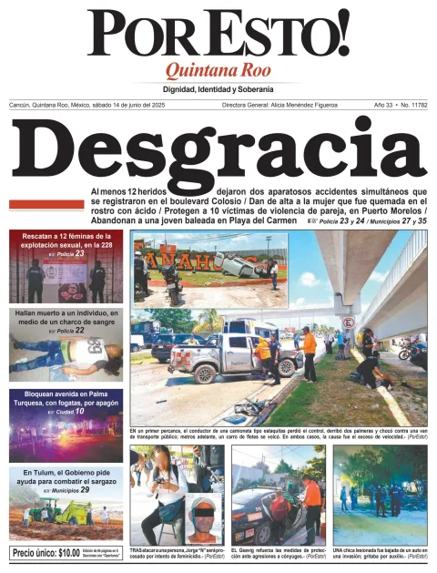 Portada de Por Esto (quintana Roo Cancun) del sábado, 14 de junio de 2025