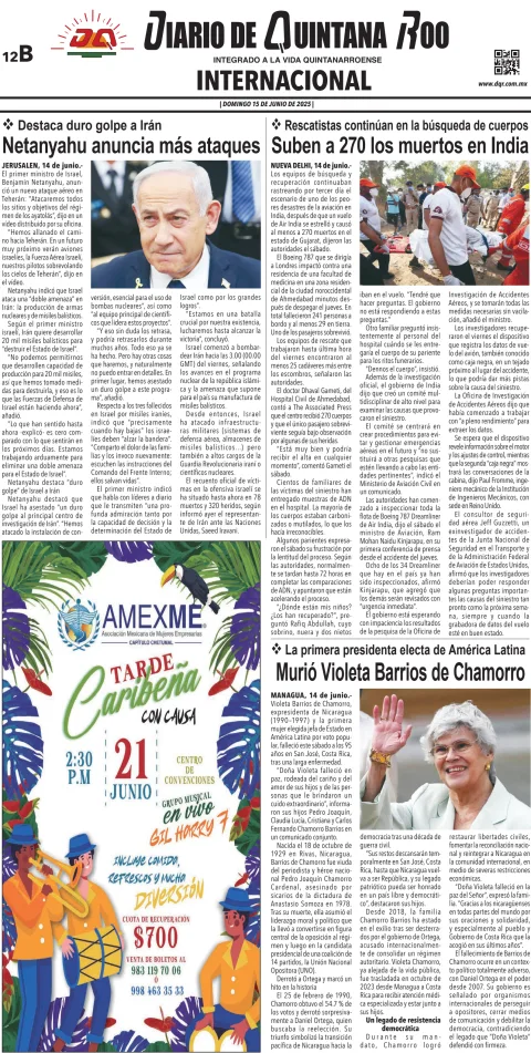 Portada de Diario de Quintana Roo (contra Portada)