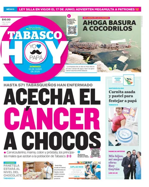 Portada de Tabasco Hoy del domingo, 15 de junio de 2025
